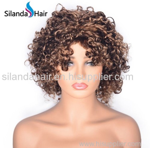 #4t27 Curly Brazilian Remy Human Hair Lace Front Wigs 12 Inch