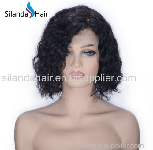 #1B Water Wave Brazilian Remy Human Hair Lace Front Wigs 8 Inch