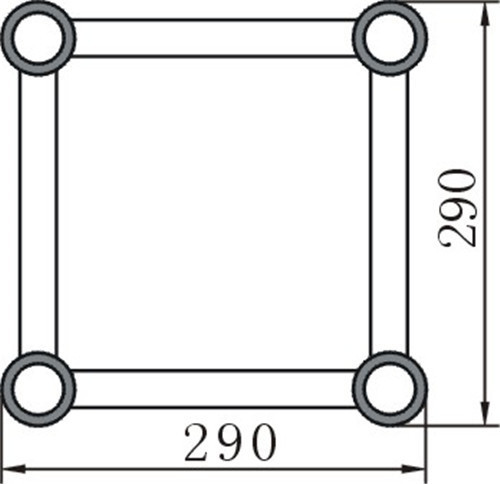 Esquina de 4 vías tipo cruz para cercha cuadrada de 290 x 290 mm