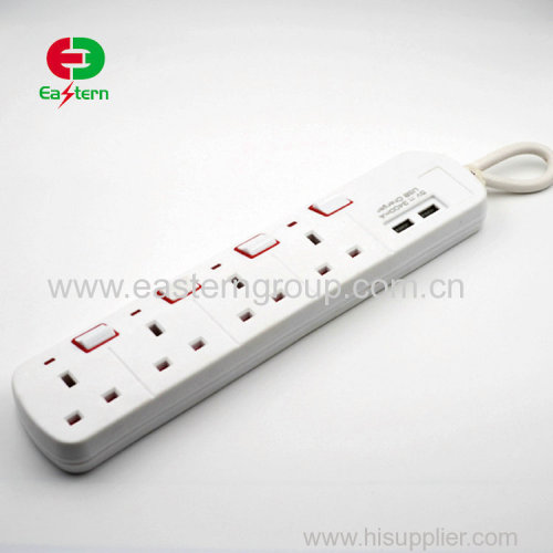 Extension Lead 6 Sockets 2 usb 2.1a 2m Switched UK Surge protector 4 Outlets 2.1A USB