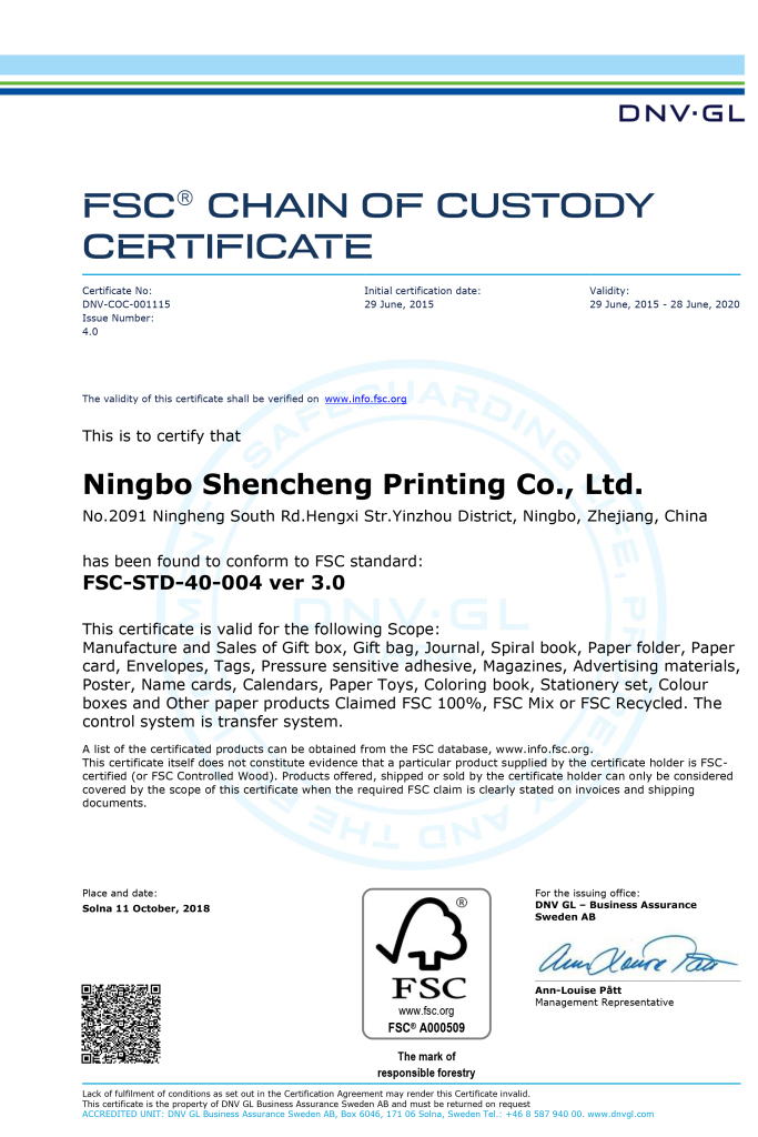 Fsc Chain of Custody Certificate