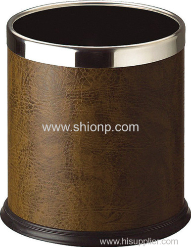 Tan color leather coated dustbin