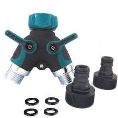 Metal 2 way garden hose splitter with valve