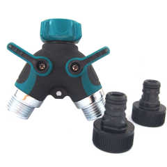 Metal 2 way garden hose splitter with valve