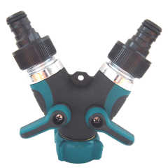 Metal 2 way garden hose splitter with valve