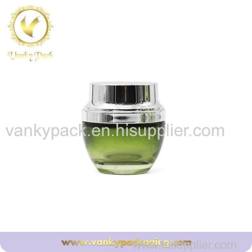 Green Gradient color Glass 50g 100g skin care Cosmetic Glass jar with silver lid