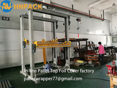hennopack fully automatic inline pallet top foil cover applicator machine