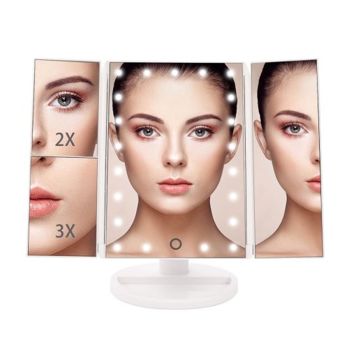 Tri-Fold Lighted Makeup Mirror With 21 LED Lights For Girls