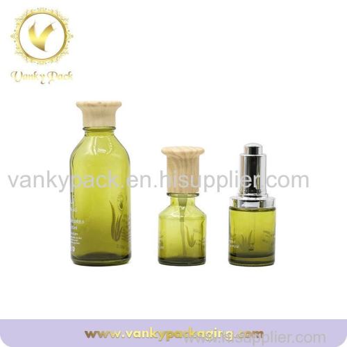 Eco-friendly Cosmetic Packaging Glass Vials With wooden printing Cap