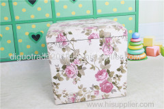 High quality fabric flower color pine storage stool