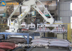 Hennopack Cement or metallic stearate bag packing robot automatic bag stacking machinery palletizer system