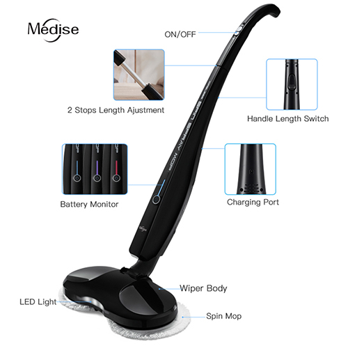 Cordless microfiber telescopic mop system and swivel flat head mop pad