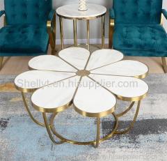 White Marble Coffee Dinning Table Top With Metal Leg
