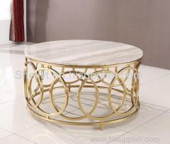 White Marble Coffee Dinning Table Top With Metal Leg