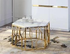 White Marble Coffee Dinning Table Top With Metal Leg