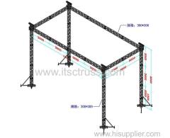 Flat roof lighting truss rigging with 4 towers