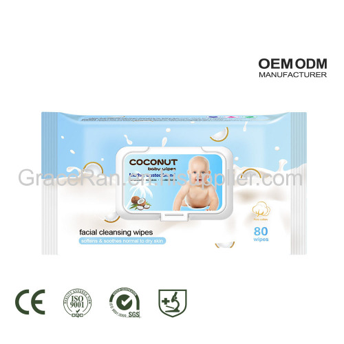 Organic Baby Coconut Oil Antibacterial Hand and Mouth Custom Print Wet Wipes Manufacturer From China