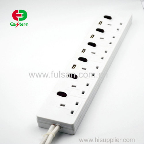 Wholesale High Quality British 6 Way Electrical Extension Socket / Multi Way USB Power Strip