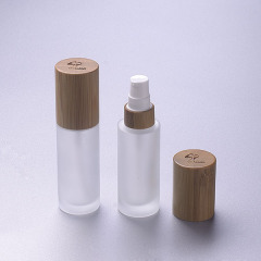 30ml frosted glass bottle with bamboo pump eco friendly cosmetic packaging lotion bottle glass packaging
