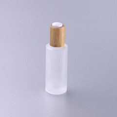 30ml frosted glass bottle with bamboo pump eco friendly cosmetic packaging lotion bottle glass packaging