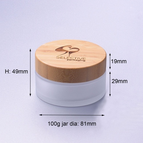 100g frosted glass jar with bamboo cap eco friendly cream jar cosmetic packaging customize jars jar bamboo lid