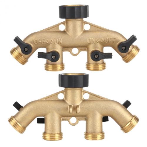 Heavy duty brass 4 way shut off garden hose connector