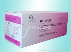 Absorbable polyglycolic suture with needle