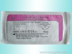 Synthetic Absorbable polyglycolic suture with needle
