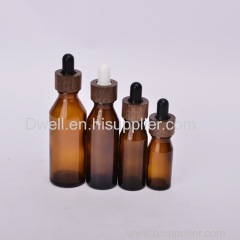 Natural Bamboo/Wood Collar with Amber Slant Shoulder Bottle Oil Essential Dropper Bottle