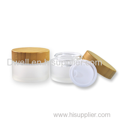 Natural Bamboo Cap with Frosted Glass Cream Jar