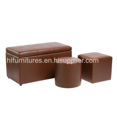 Ottoman Bench with 2pc Stool Set Leather Ottoman Chair With Storage