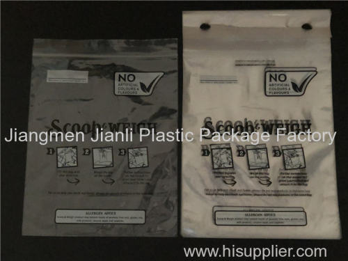 LDPE resealable zip lock bag with hanging hole