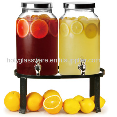 2PC PLAIN GLASS BEVERAGE DISPENSER WITH BLACK RACK