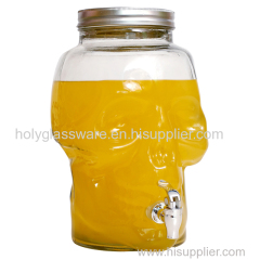 8L SKULL GLASS BEVERAGE DISPENSER WITH LID AND TAP