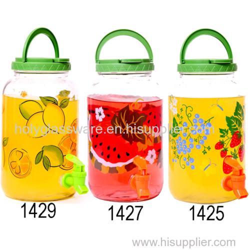 3.5L PLAIN GLASS BEVERAGE DISPENSER WITH HANDLE LID AND PATTERNS