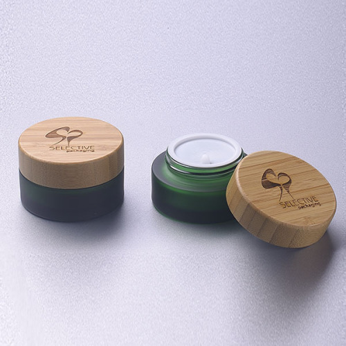 30g frosted green glass jar with bamboo lid