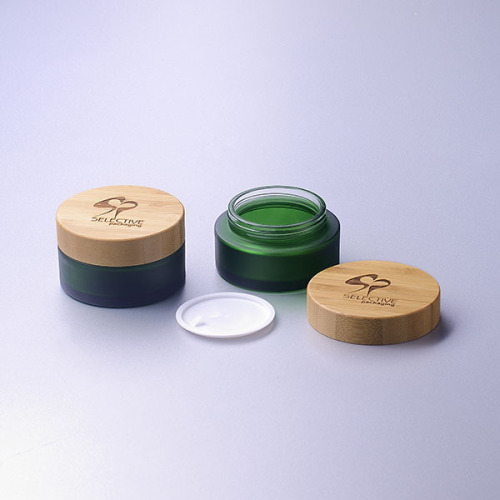 30g frosted green glass jar with bamboo lid