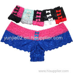 Hot Sale Women Lace Splicing Colors Boyshorts Sexy Ladies Transparent Lace Briefs