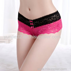 Hot Sale Women Lace Splicing Colors Boyshorts Sexy Ladies Transparent Lace Briefs