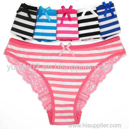 Yun Meng Ni Women Cotton Panties Women Striped Print Transparent Lace Panties Ladies Underwear