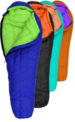 Down filled mummy type sleeping bag