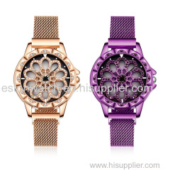 Luxury Shiny Diamond Rotating dial Women watch Waterproof Mesh Strap Magnetic Watch