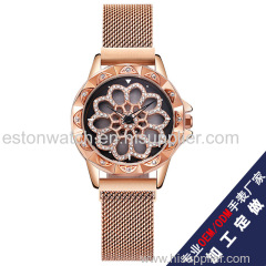 Luxury Shiny Diamond Rotating dial Women watch Waterproof Mesh Strap Magnetic Watch