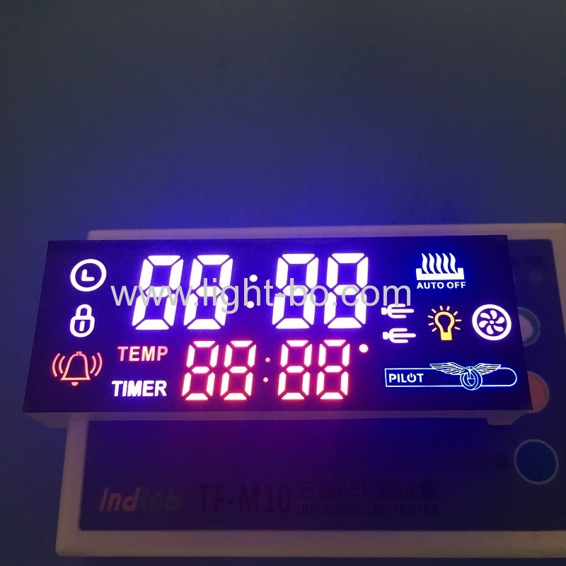 Kundenspezifische mehrfarbige 8-stellige 7-Segment-LED-Anzeige für das Bedienteil des Ofentimers