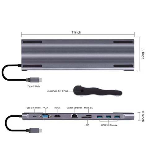 MC 10 In 1 USB C HUB Type C HUB to Multi USB 3.0 HDMI RJ45 VGA 3.5mm Jack PD Charging For MacBook