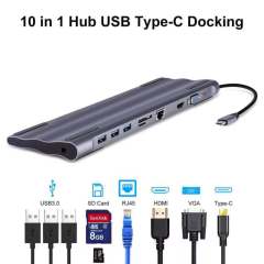 MC 10 In 1 USB C HUB Type C HUB to Multi USB 3.0 HDMI RJ45 VGA 3.5mm Jack PD Charging For MacBook