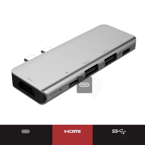 MC Alloy 5-in-1 Dual USB C HUB with 4K HDMI/USB3.0*2/PD/USB-C HUB Thunderbolt Type-C HUB for MacBook Pro