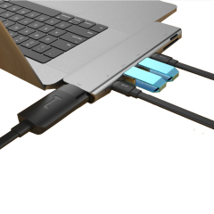 MC Aluminium Dual USB C Hub with 2*USB3.0 SD/TF Card Reader TypeC Hub Charging Thunderbolt Data Transfer for Macbook Pro