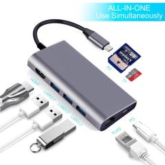 MC Type-c hub to HDMI/USB 3.1/Read Card/Gigabit Network port with PD Charging C Port Docking Station