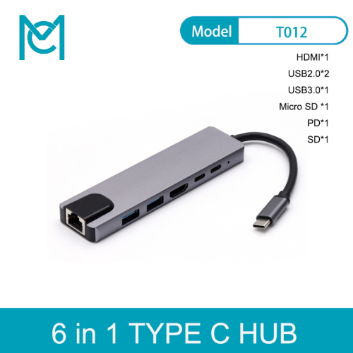 MC USB C HUB to HDMI USB 3.0 RJ45 SD Carder Reader Adapter USB Splitter for MacBook Pro Air Expand 6 in 1USB Port Type C